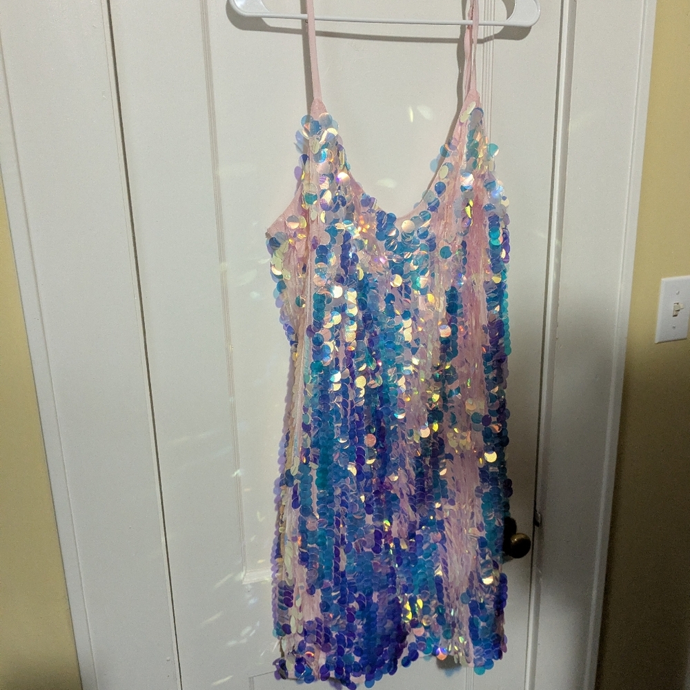 Sparkling Sequin Dress - Blue and Pink